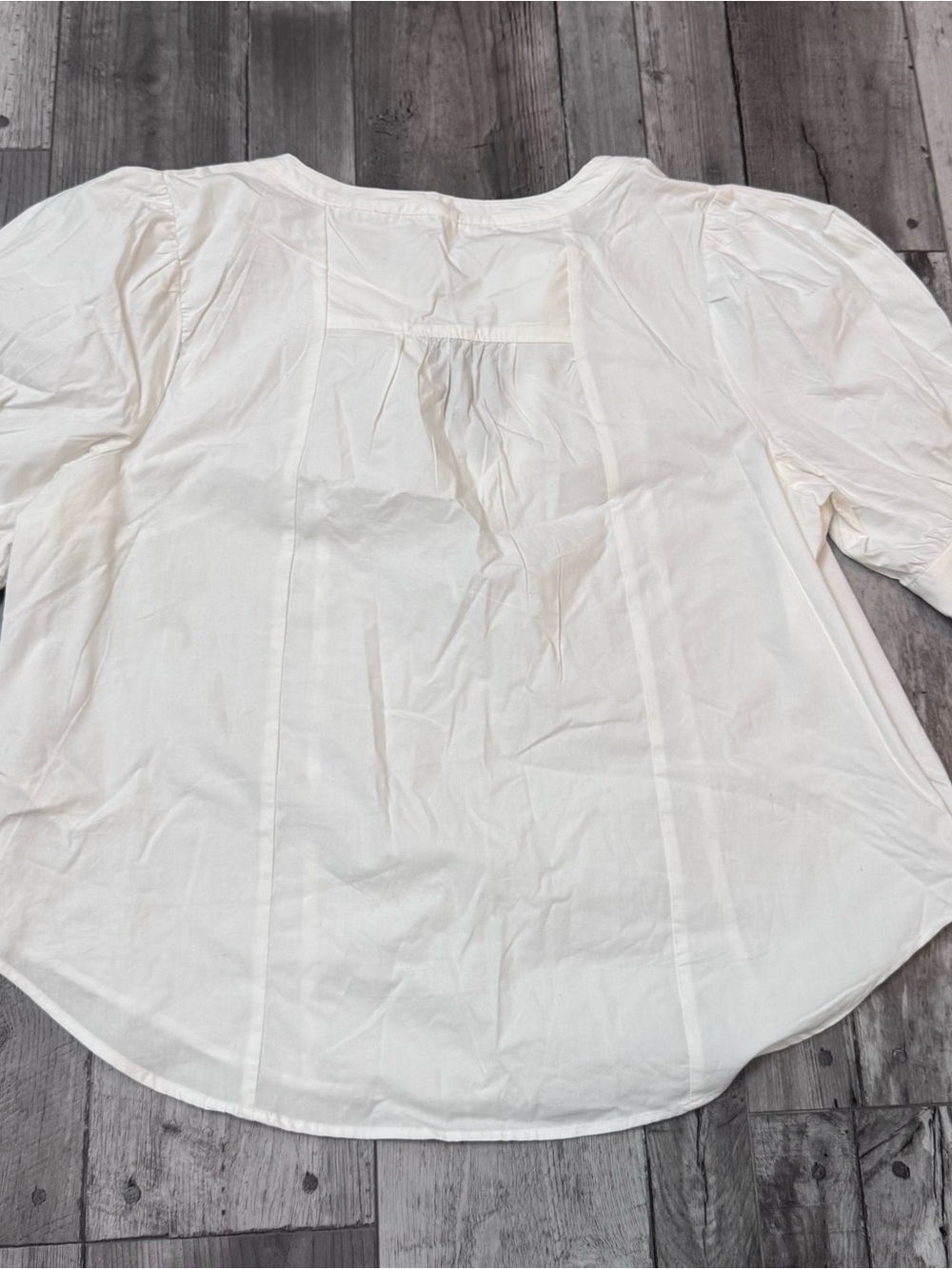 Anthropologie White V-Neck Puff Sleeve Blouse - Picture 6 of 7